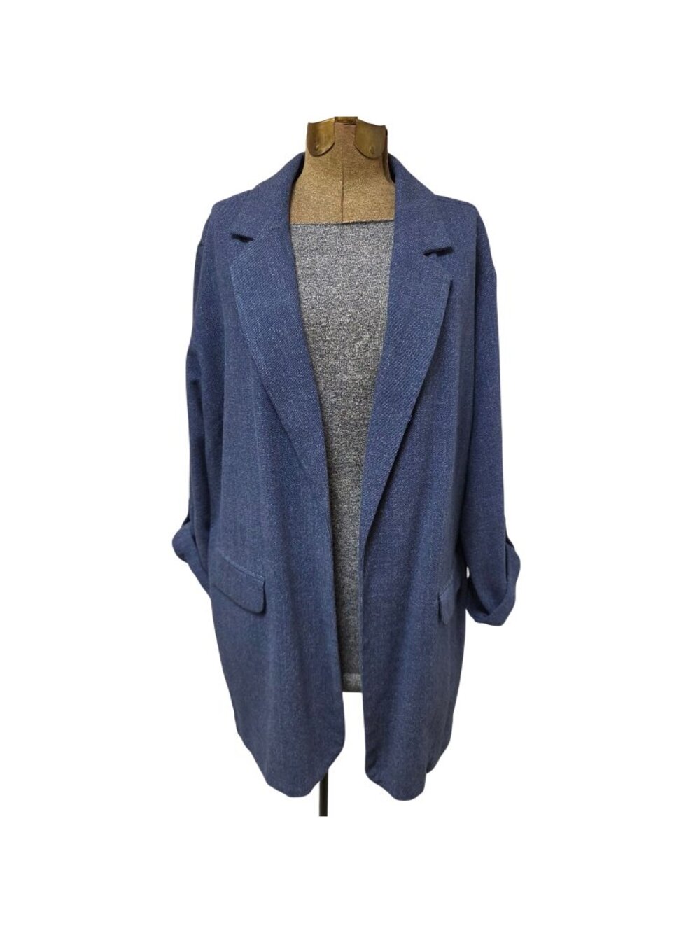 J Jill Open Front Coat Long Cardigan Womens XL Petite Lagenlook Oversized Blue